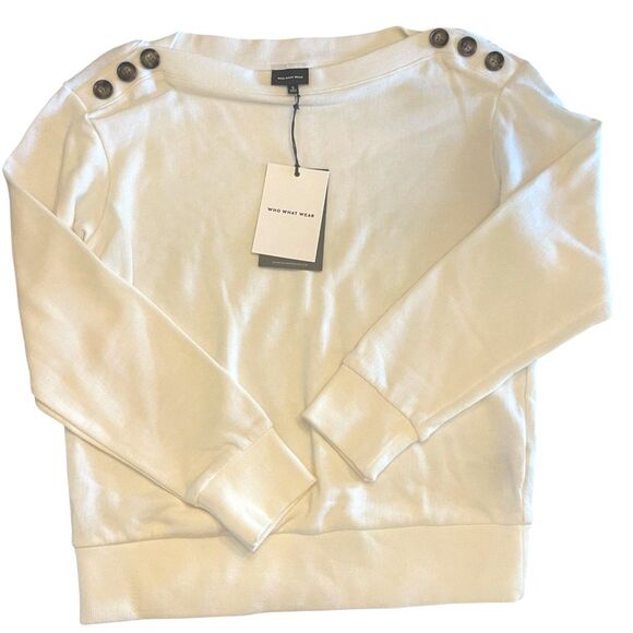 NWT Who What Wear Womens Pull Over Top SMALL Coastal Grandma Casual Buttons - Picture 3 of 9